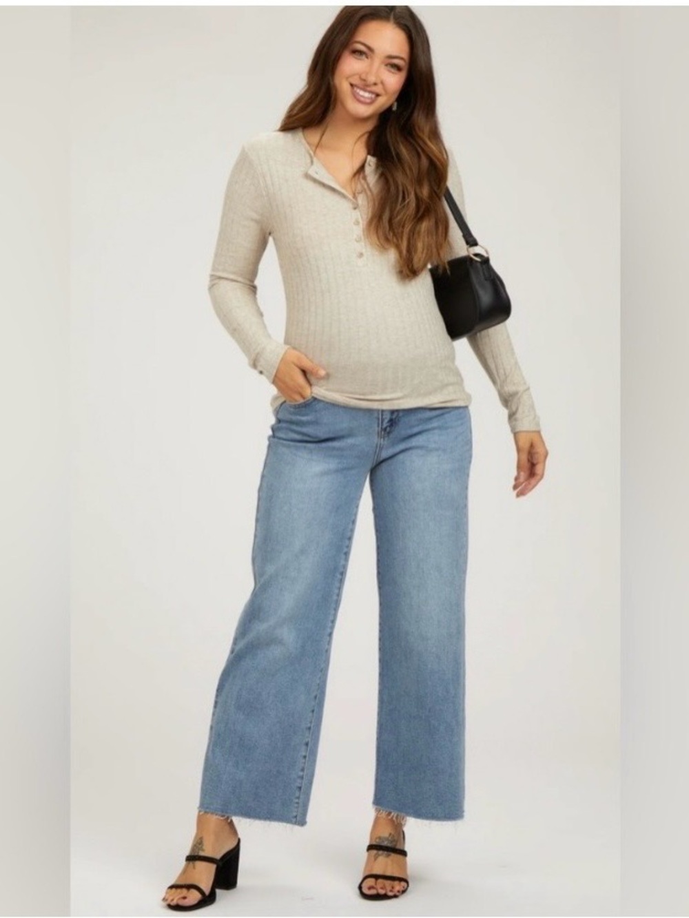 PinkBlush Maternity Light Blue Wide Leg Raw Hem Maternity Jeans